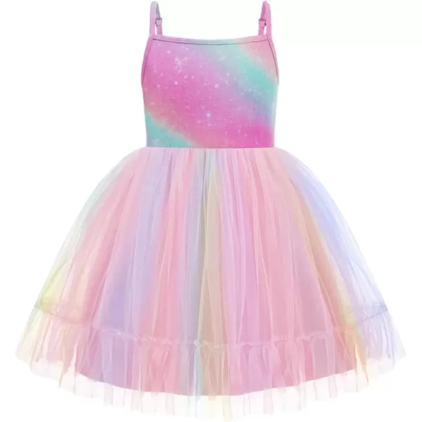 Arshiner Toddler Girls Tulle Dress Rainbow Tutu Birthday Party Princess Dresses Ruffle Hem Cami Dress Summer Outfit Size 2-6