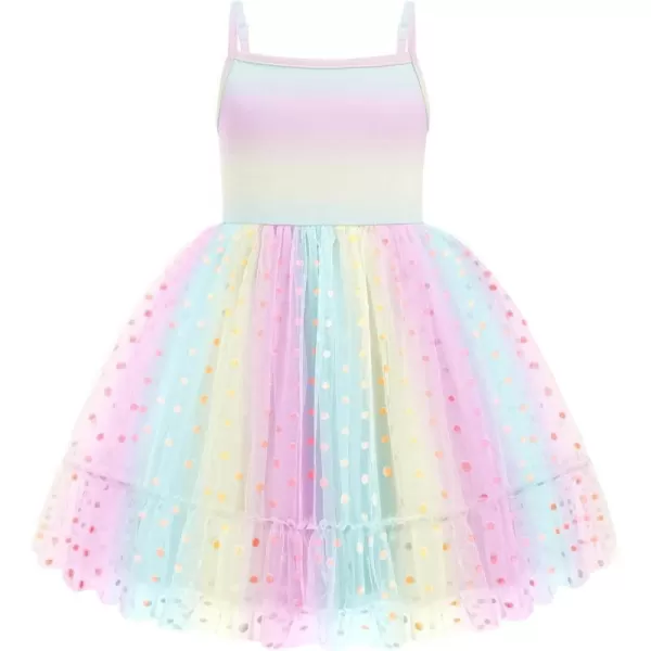 Arshiner Toddler Girls Tulle Dress Rainbow Tutu Birthday Party Princess Dresses Ruffle Hem Cami Dress Summer Outfit Size 2-6