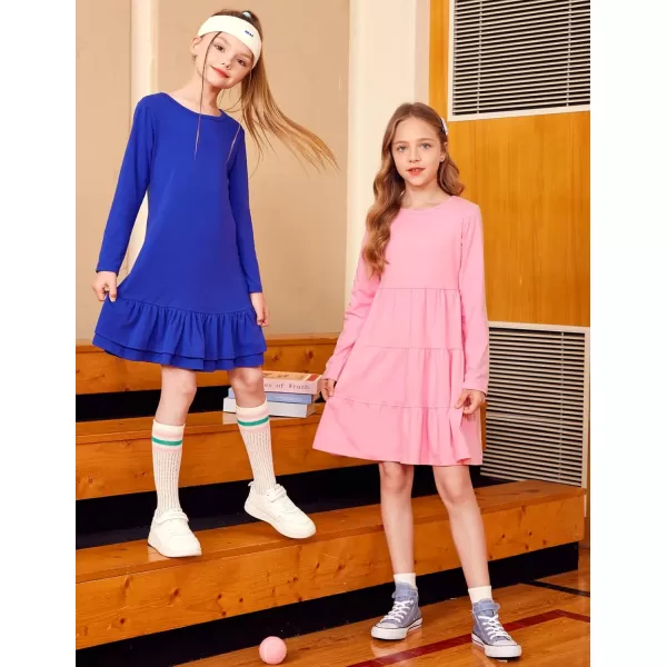 Arshiner Girl Long Sleeve Dress Tiered Ruffle Swing Tunic Shirt Dress