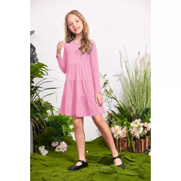 Arshiner Girl Long Sleeve Dress Tiered Ruffle Swing Tunic Shirt Dress