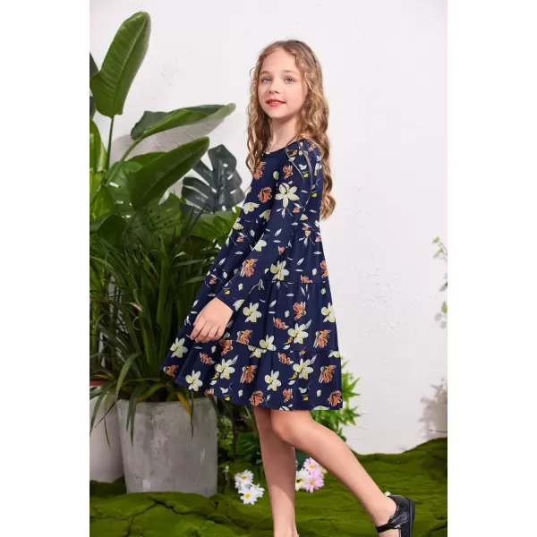 Arshiner Girl Long Sleeve Dress Tiered Ruffle Swing Tunic Shirt Dress