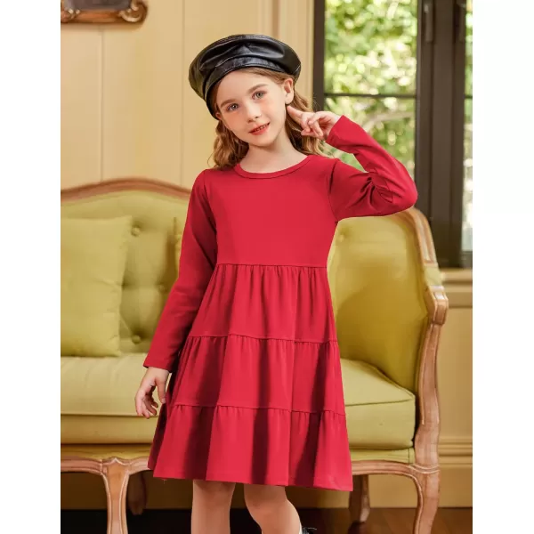 Arshiner Girl Long Sleeve Dress Tiered Ruffle Swing Tunic Shirt Dress