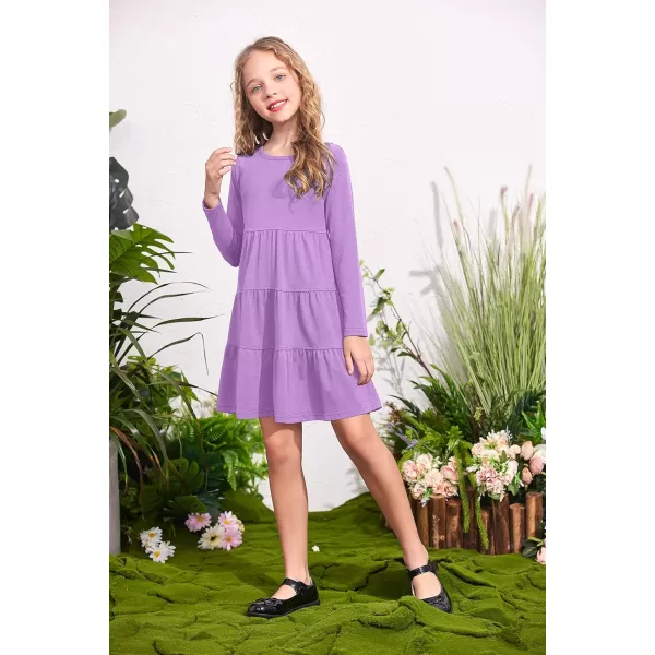 Arshiner Girl Long Sleeve Dress Tiered Ruffle Swing Tunic Shirt Dress