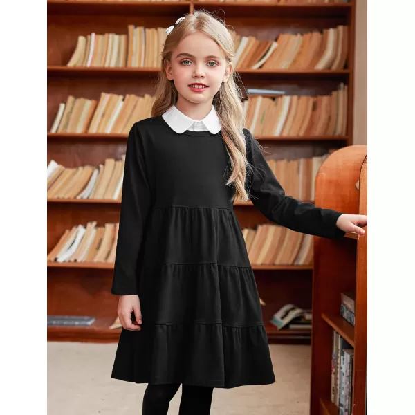 Arshiner Girl Long Sleeve Dress Tiered Ruffle Swing Tunic Shirt Dress