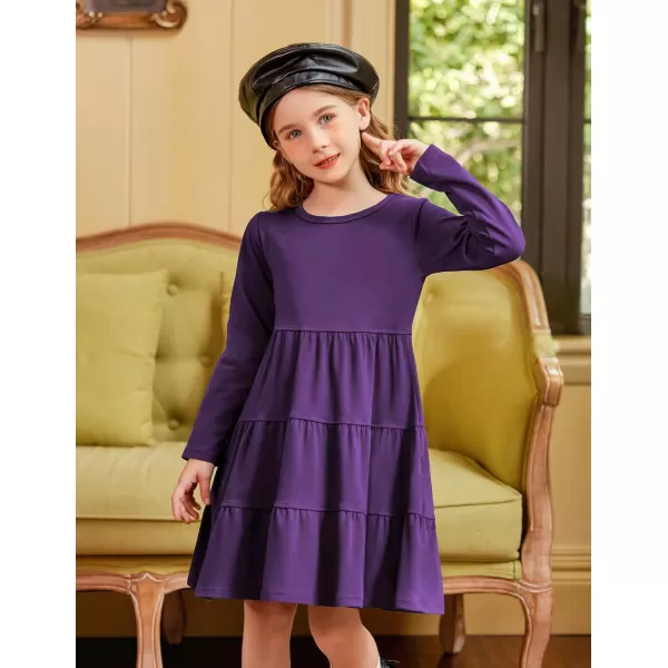 Arshiner Girl Long Sleeve Dress Tiered Ruffle Swing Tunic Shirt Dress