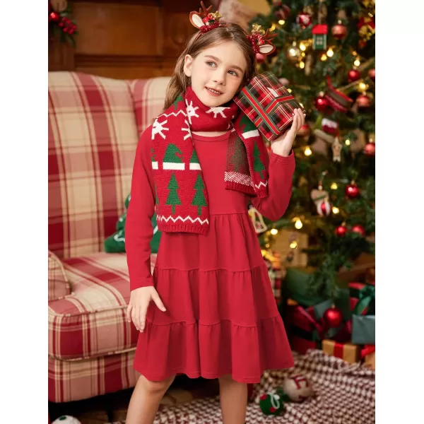 Arshiner Girl Long Sleeve Dress Tiered Ruffle Swing Tunic Shirt Dress