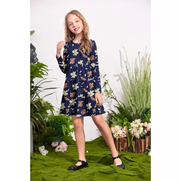 Arshiner Girl Long Sleeve Dress Tiered Ruffle Swing Tunic Shirt Dress