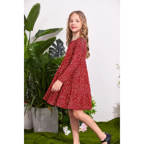 Arshiner Girl Long Sleeve Dress Tiered Ruffle Swing Tunic Shirt Dress