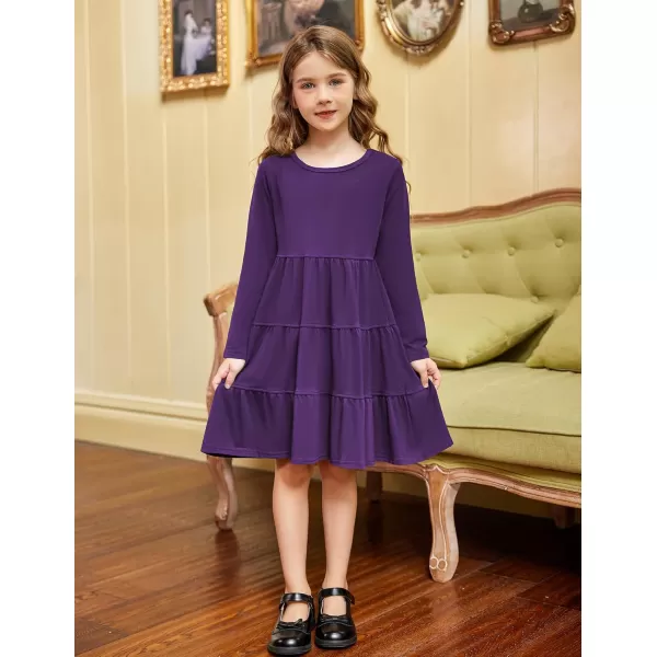 Arshiner Girl Long Sleeve Dress Tiered Ruffle Swing Tunic Shirt Dress