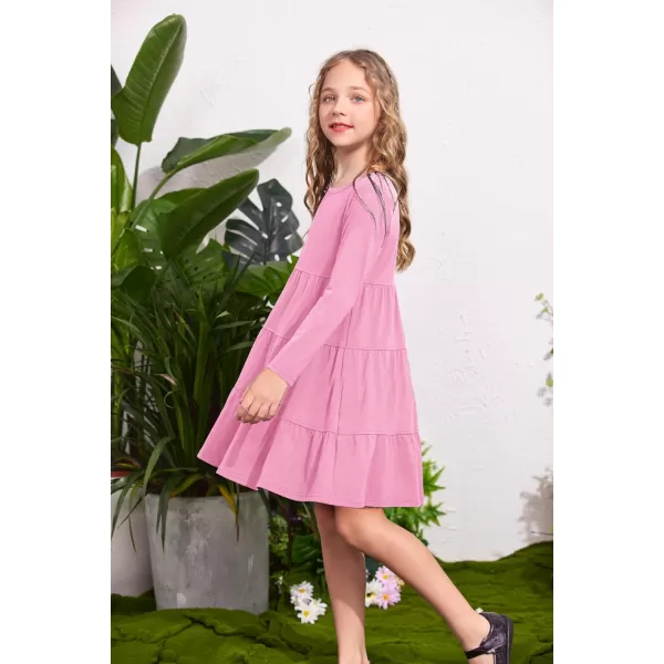 Arshiner Girl Long Sleeve Dress Tiered Ruffle Swing Tunic Shirt Dress