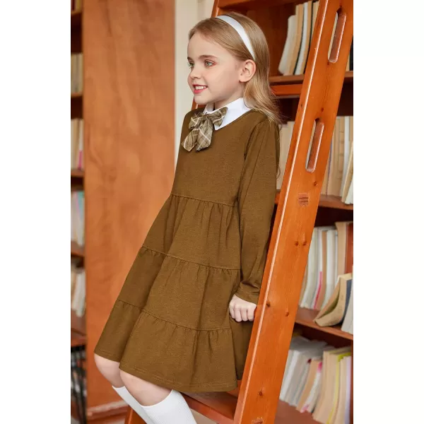 Arshiner Girl Long Sleeve Dress Tiered Ruffle Swing Tunic Shirt Dress