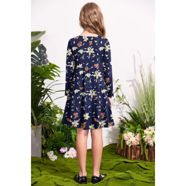 Arshiner Girl Long Sleeve Dress Tiered Ruffle Swing Tunic Shirt Dress