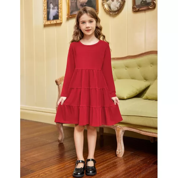 Arshiner Girl Long Sleeve Dress Tiered Ruffle Swing Tunic Shirt Dress