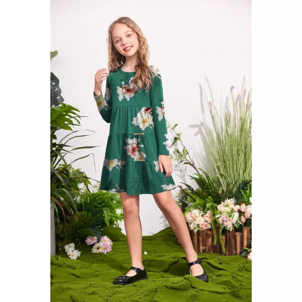 Arshiner Girl Long Sleeve Dress Tiered Ruffle Swing Tunic Shirt Dress