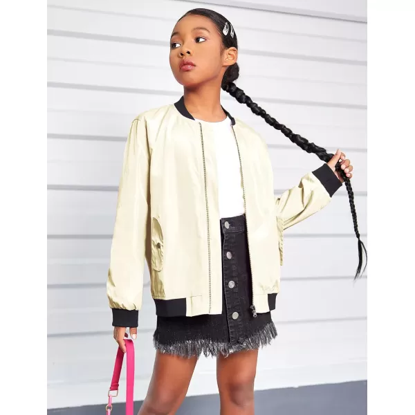 Arshiner Girls Bomber Jacket Casual Coat Zip Up Outerwear with Pockets for 4-12 Years