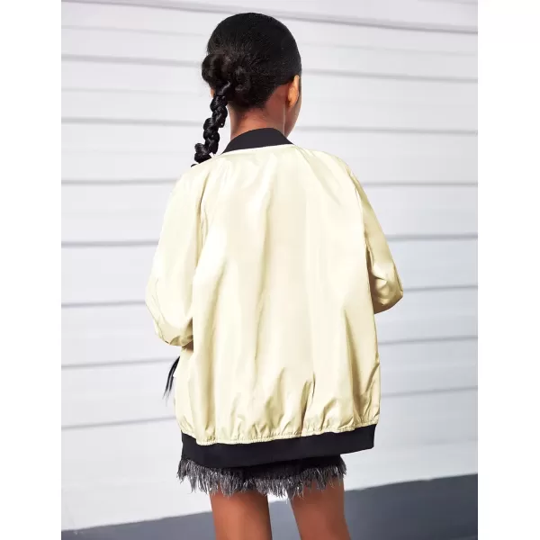 Arshiner Girls Bomber Jacket Casual Coat Zip Up Outerwear with Pockets for 4-12 Years