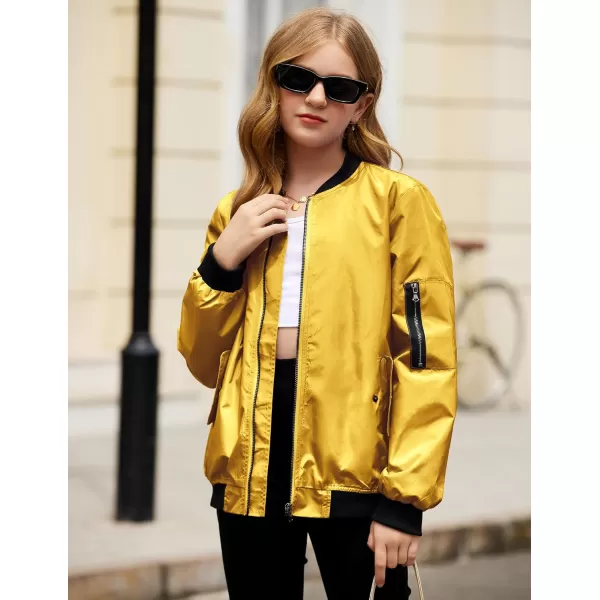 Arshiner Girls Bomber Jacket Casual Coat Zip Up Outerwear with Pockets for 4-12 Years