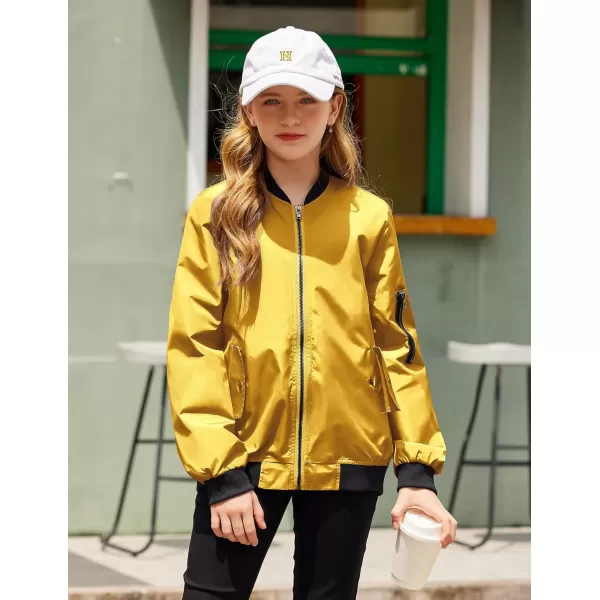 Arshiner Girls Bomber Jacket Casual Coat Zip Up Outerwear with Pockets for 4-12 Years