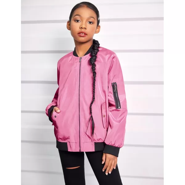 Arshiner Girls Bomber Jacket Casual Coat Zip Up Outerwear with Pockets for 4-12 Years