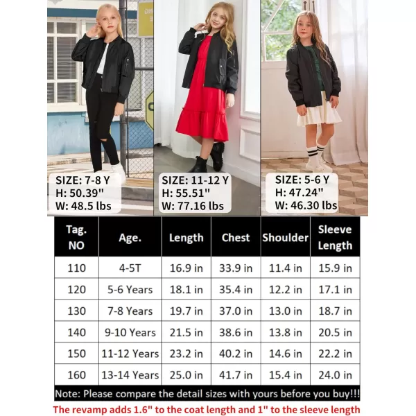 Arshiner Girls Bomber Jacket Casual Coat Zip Up Outerwear with Pockets for 4-12 Years