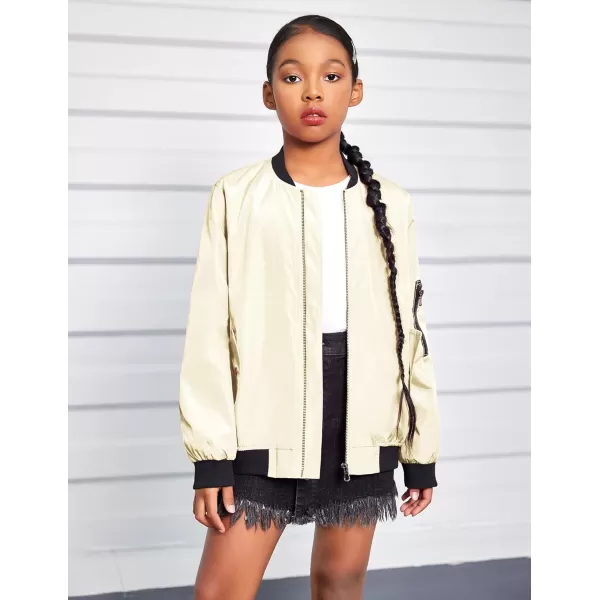 Arshiner Girls Bomber Jacket Casual Coat Zip Up Outerwear with Pockets for 4-12 Years
