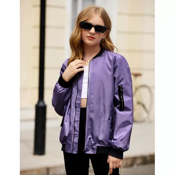 Arshiner Girls Bomber Jacket Casual Coat Zip Up Outerwear with Pockets for 4-12 Years
