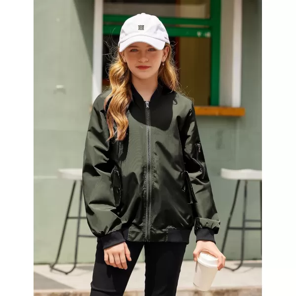 Arshiner Girls Bomber Jacket Casual Coat Zip Up Outerwear with Pockets for 4-12 Years
