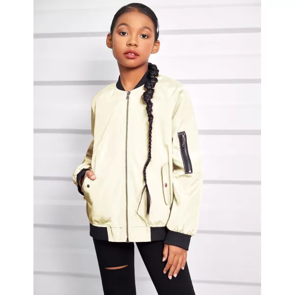Arshiner Girls Bomber Jacket Casual Coat Zip Up Outerwear with Pockets for 4-12 Years