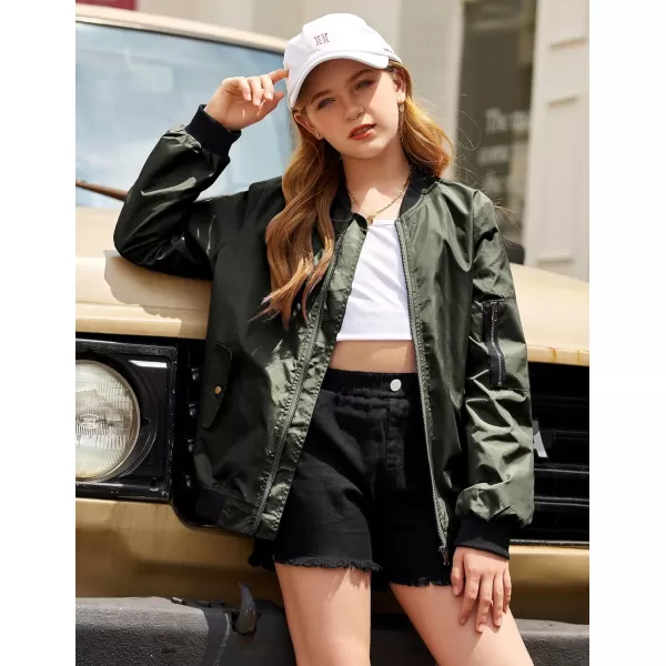 Arshiner Girls Bomber Jacket Casual Coat Zip Up Outerwear with Pockets for 4-12 Years