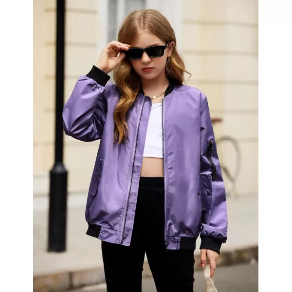 Arshiner Girls Bomber Jacket Casual Coat Zip Up Outerwear with Pockets for 4-12 Years