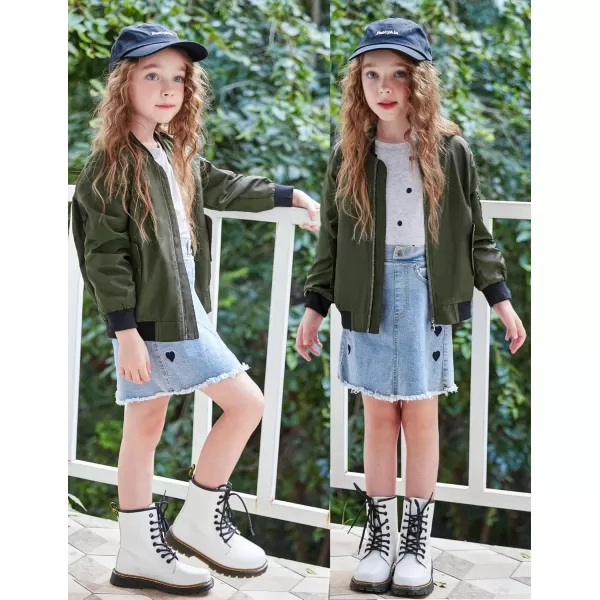 Arshiner Girls Bomber Jacket Casual Coat Zip Up Outerwear with Pockets for 4-12 Years