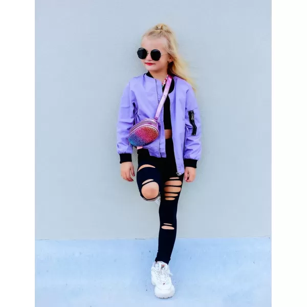 Arshiner Girls Bomber Jacket Casual Coat Zip Up Outerwear with Pockets for 4-12 Years