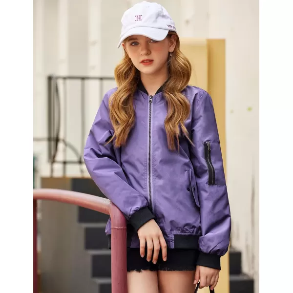 Arshiner Girls Bomber Jacket Casual Coat Zip Up Outerwear with Pockets for 4-12 Years