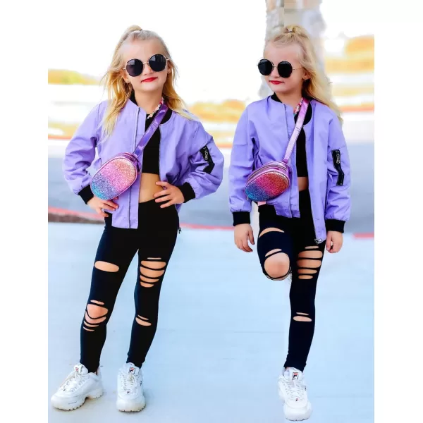 Arshiner Girls Bomber Jacket Casual Coat Zip Up Outerwear with Pockets for 4-12 Years