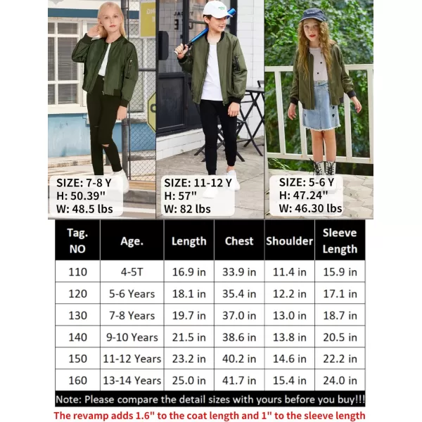 Arshiner Girls Bomber Jacket Casual Coat Zip Up Outerwear with Pockets for 4-12 Years