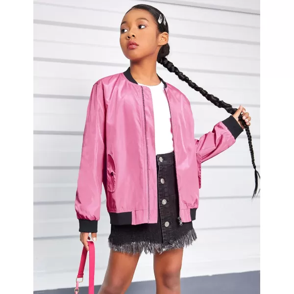 Arshiner Girls Bomber Jacket Casual Coat Zip Up Outerwear with Pockets for 4-12 Years