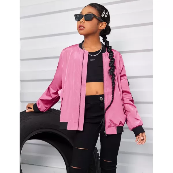 Arshiner Girls Bomber Jacket Casual Coat Zip Up Outerwear with Pockets for 4-12 Years