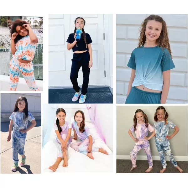 Arshiner Girls Clothing Sets Tie Dye Twist Front Tops &amp; Sweatpants Outfits Sportwear Sweatsuits Tracksuits 4-13 Year