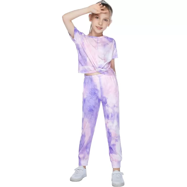 Arshiner Girls Clothing Sets Tie Dye Twist Front Tops &amp; Sweatpants Outfits Sportwear Sweatsuits Tracksuits 4-13 Year