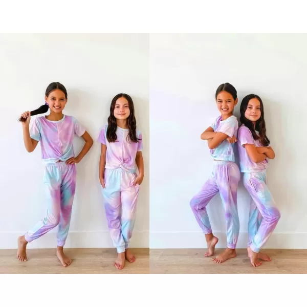 Arshiner Girls Clothing Sets Tie Dye Twist Front Tops &amp; Sweatpants Outfits Sportwear Sweatsuits Tracksuits 4-13 Year