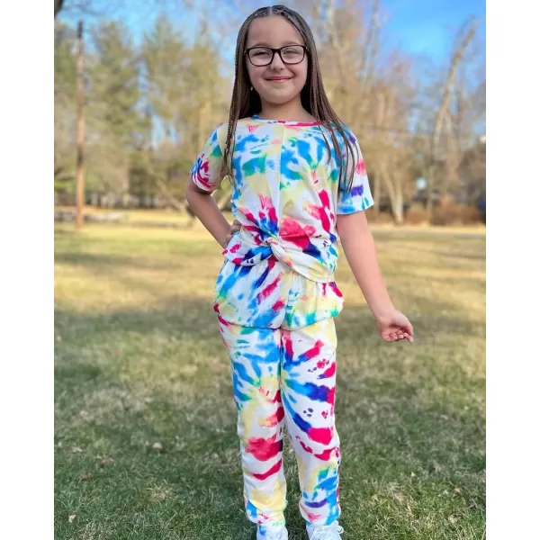 Arshiner Girls Clothing Sets Tie Dye Twist Front Tops &amp; Sweatpants Outfits Sportwear Sweatsuits Tracksuits 4-13 Year
