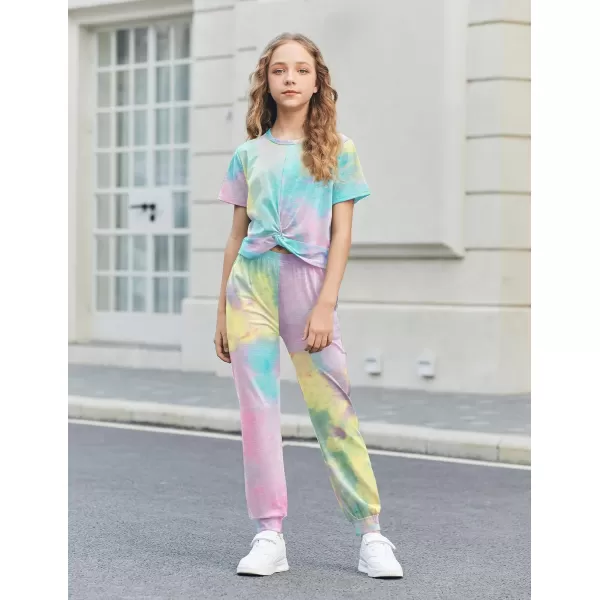 Arshiner Girls Clothing Sets Tie Dye Twist Front Tops &amp; Sweatpants Outfits Sportwear Sweatsuits Tracksuits 4-13 Year