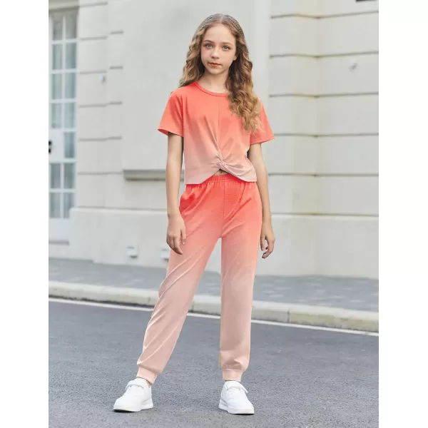 Arshiner Girls Clothing Sets Tie Dye Twist Front Tops &amp; Sweatpants Outfits Sportwear Sweatsuits Tracksuits 4-13 Year