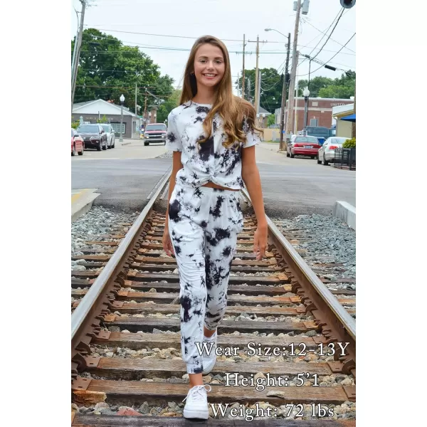Arshiner Girls Clothing Sets Tie Dye Twist Front Tops &amp; Sweatpants Outfits Sportwear Sweatsuits Tracksuits 4-13 Year