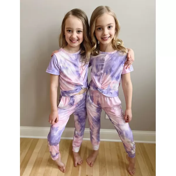Arshiner Girls Clothing Sets Tie Dye Twist Front Tops &amp; Sweatpants Outfits Sportwear Sweatsuits Tracksuits 4-13 Year