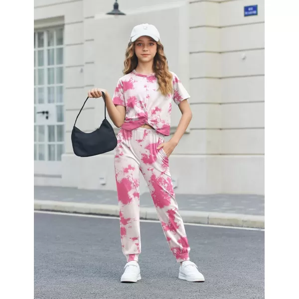 Arshiner Girls Clothing Sets Tie Dye Twist Front Tops &amp; Sweatpants Outfits Sportwear Sweatsuits Tracksuits 4-13 Year