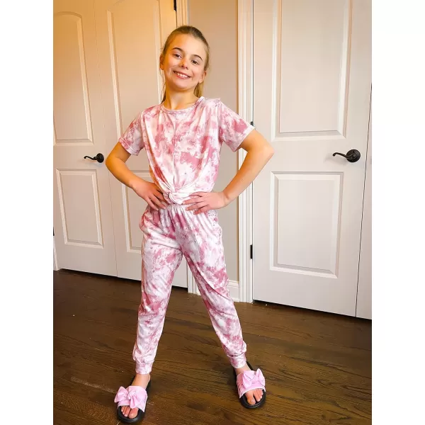Arshiner Girls Clothing Sets Tie Dye Twist Front Tops &amp; Sweatpants Outfits Sportwear Sweatsuits Tracksuits 4-13 Year