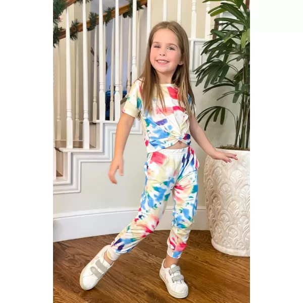 Arshiner Girls Clothing Sets Tie Dye Twist Front Tops &amp; Sweatpants Outfits Sportwear Sweatsuits Tracksuits 4-13 Year