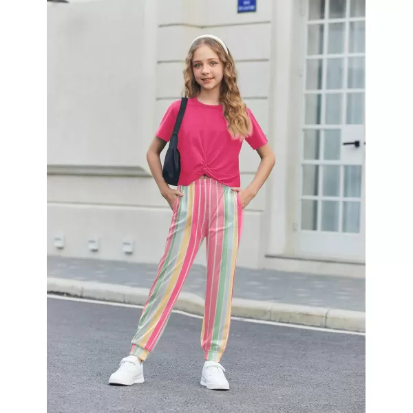Arshiner Girls Clothing Sets Tie Dye Twist Front Tops &amp; Sweatpants Outfits Sportwear Sweatsuits Tracksuits 4-13 Year