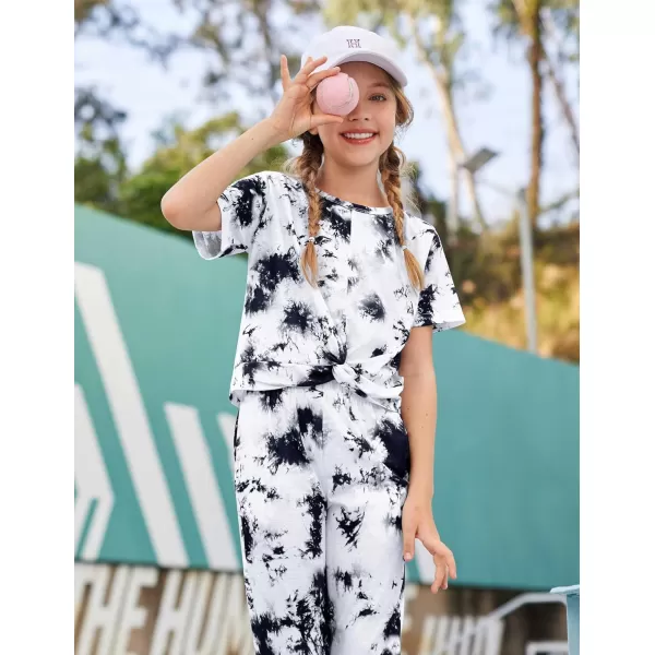 Arshiner Girls Clothing Sets Tie Dye Twist Front Tops &amp; Sweatpants Outfits Sportwear Sweatsuits Tracksuits 4-13 Year